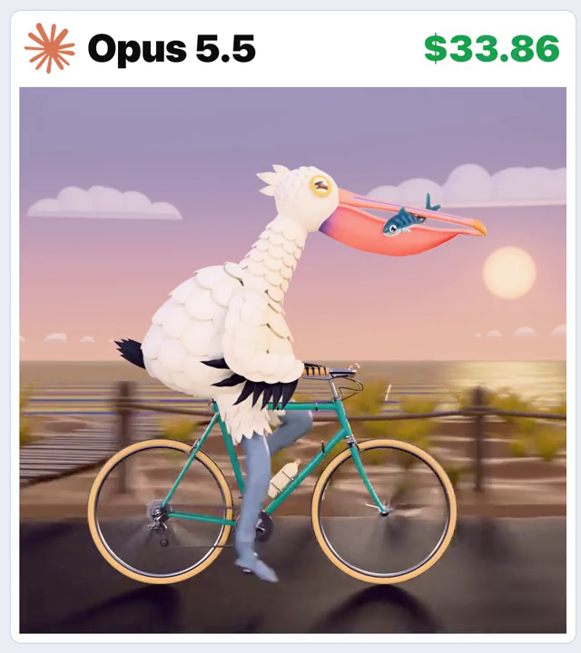 Opus 5.5 · Blender / Cycles coastal pelican cycling