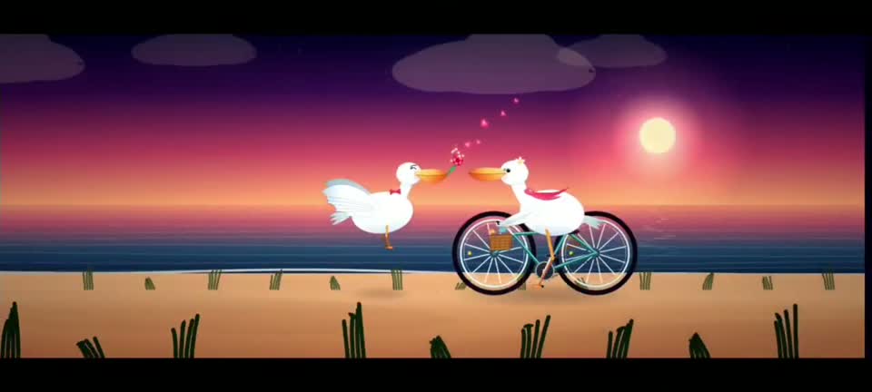 A cyclist meets another pelican