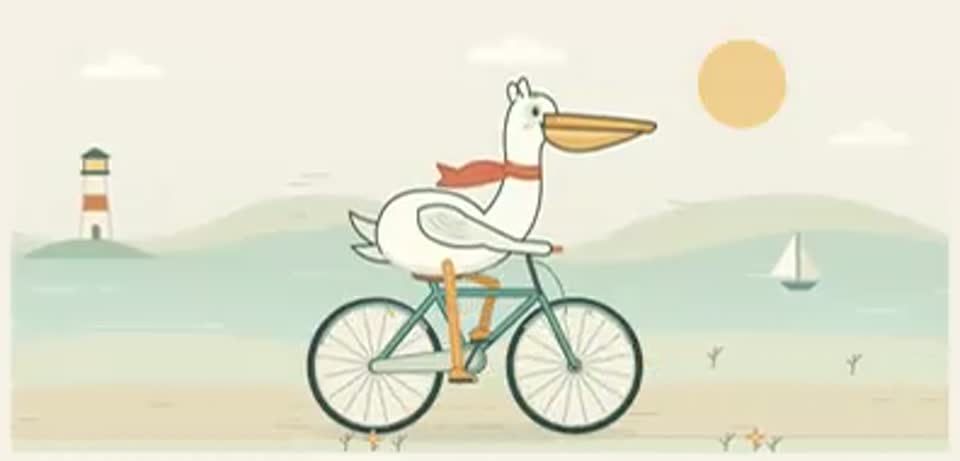 Pelican cycling in the sea breeze · Archived still preview