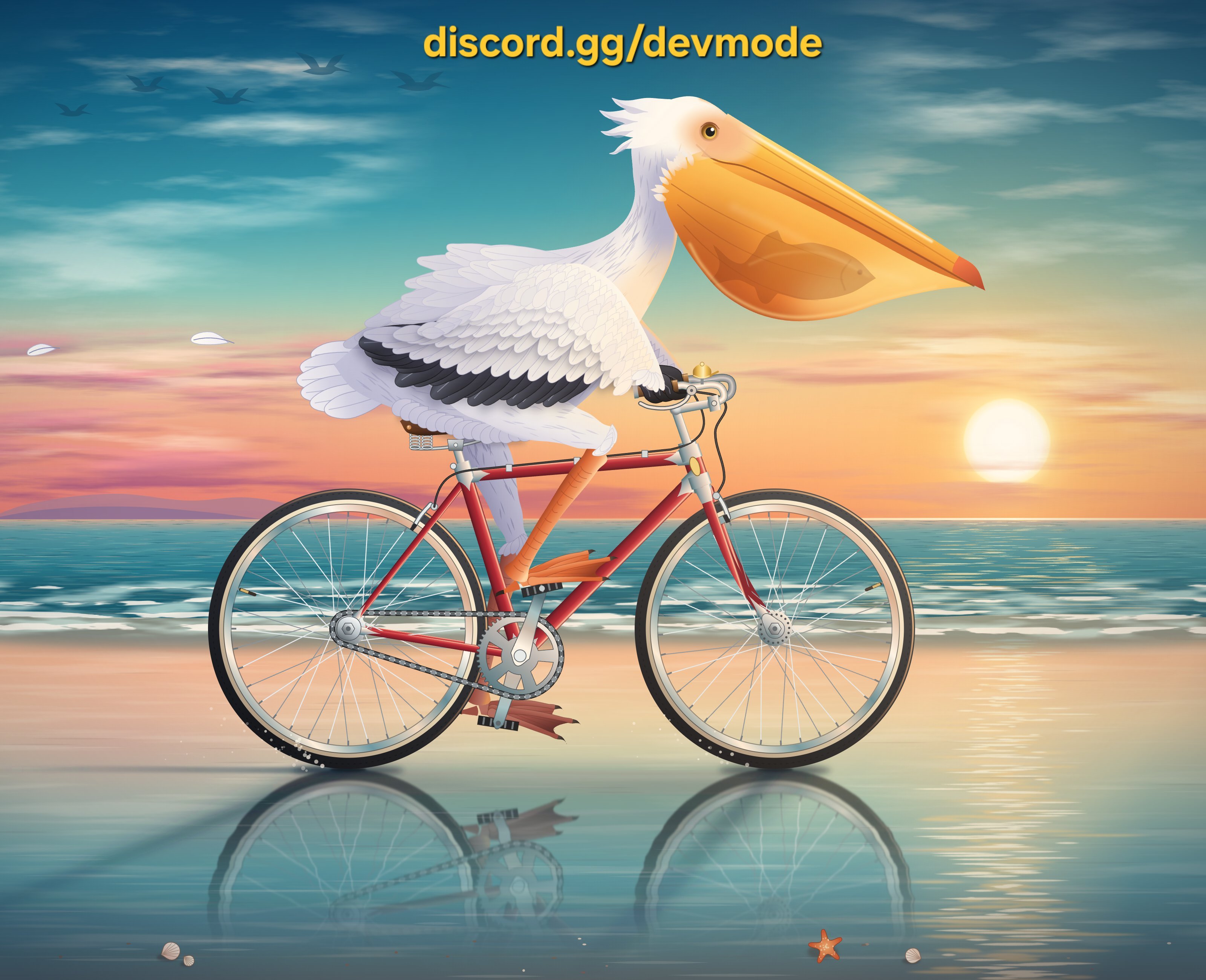 Pelican cycling beside a sunset bay · Original output