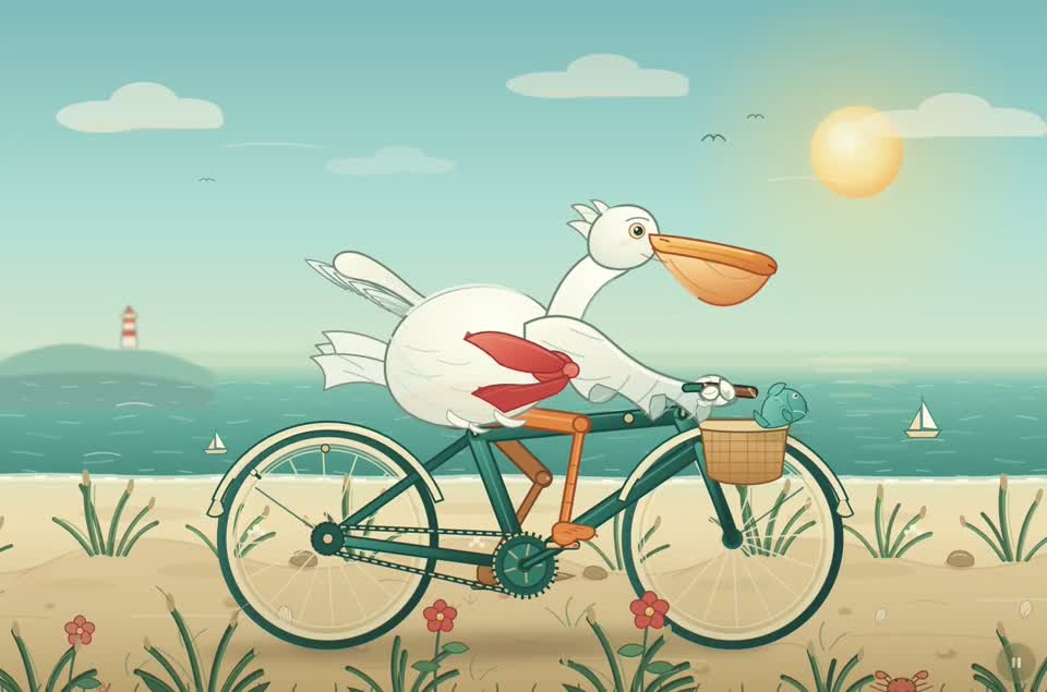 Local DeepSeek seaside cycling animation · Archived still preview