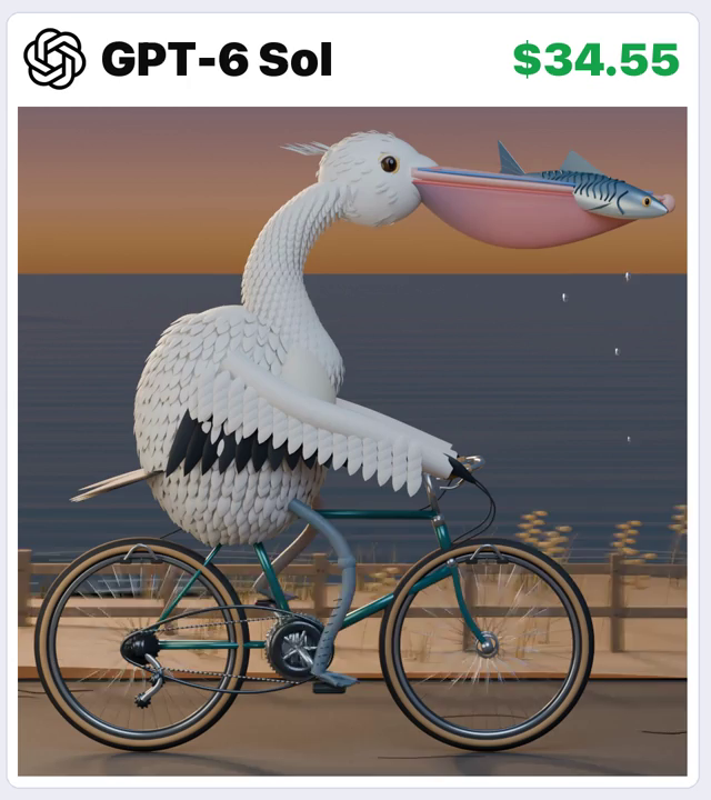 GPT-6 Sol · Blender / Cycles coastal pelican cycling · Frame from original media · 8.0 s