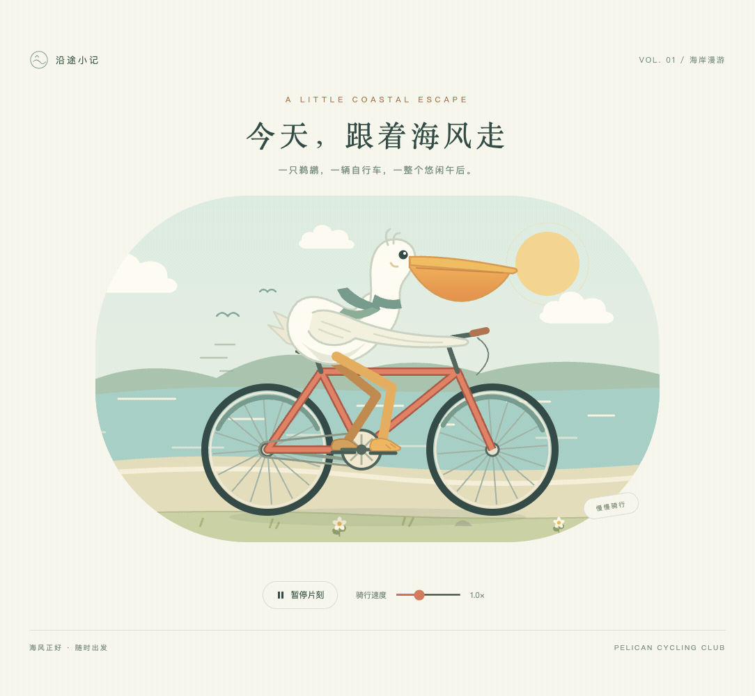 GPT-6.1 Sol High · Two coastal-cycling animations · Frame from original media · 6.2 s
