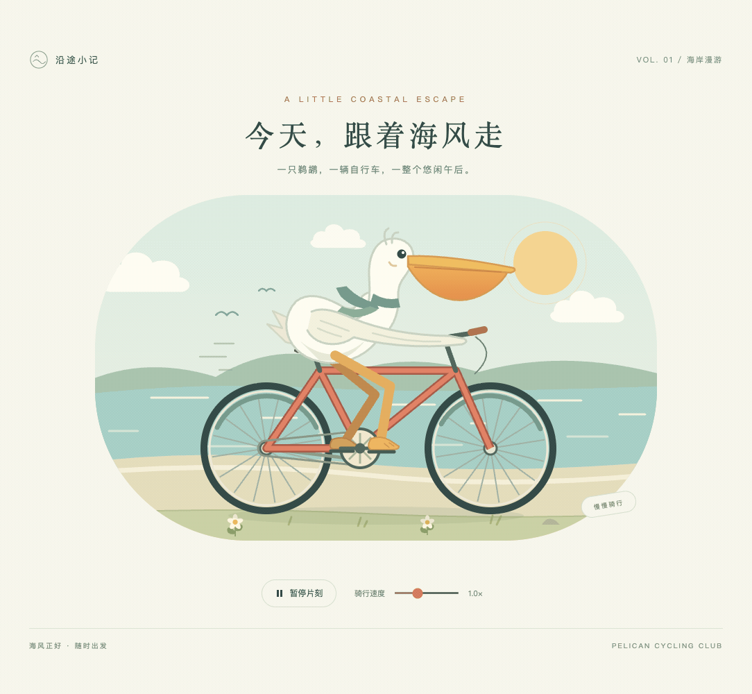 GPT-6.1 Sol High · Two coastal-cycling animations · Frame from original media · 4.65 s