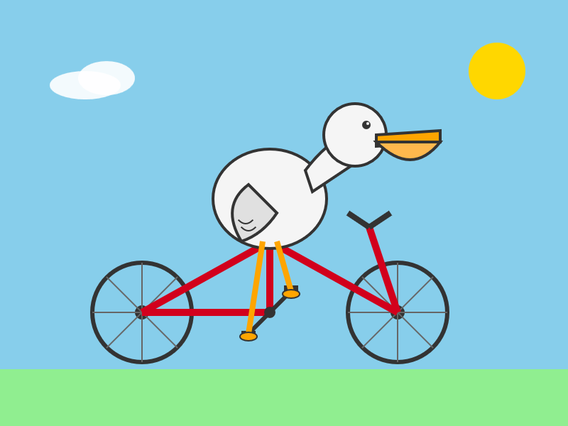 Qwen3.6-35B-A3B (Q4 laptop) vs Claude Opus 4.7 · The bicycle frame is entirely the wrong shape but in a different way. Lines are more bold. Pelican looks a bit more like a pelican.