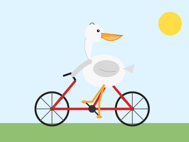 Qwen3.6-35B-A3B (Q4 laptop) vs Claude Opus 4.7 · The bicycle frame is entirely the wrong shape. No clouds, a yellow sun. The pelican is looking behind itself, and has a less pronounced pouch than I would like.