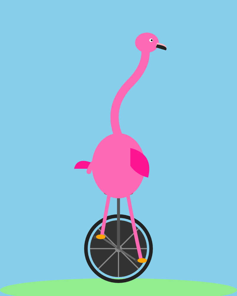 Qwen3.6-35B-A3B (Q4 laptop) vs Claude Opus 4.7 · The unicycle has a black wheel. The flamingo is a competent if slightly dull vector illustration of a flamingo. It has no flair.